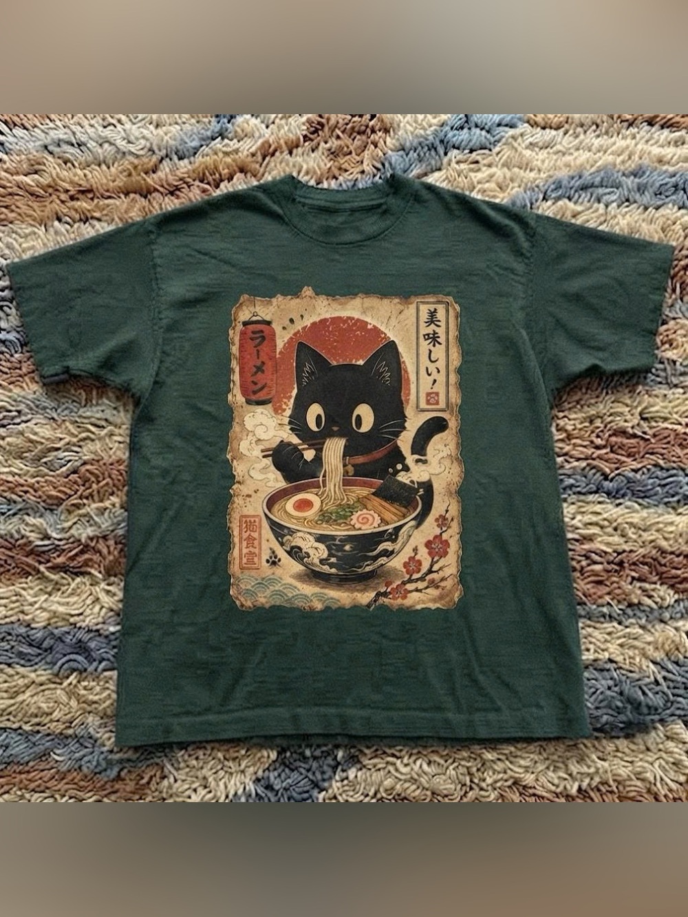 Vintage Japanese Ramen Cat Graphic T-Shirt Cute Kawaii